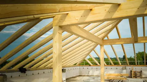 Wooden Frame of a House Ceiling Under Construction
